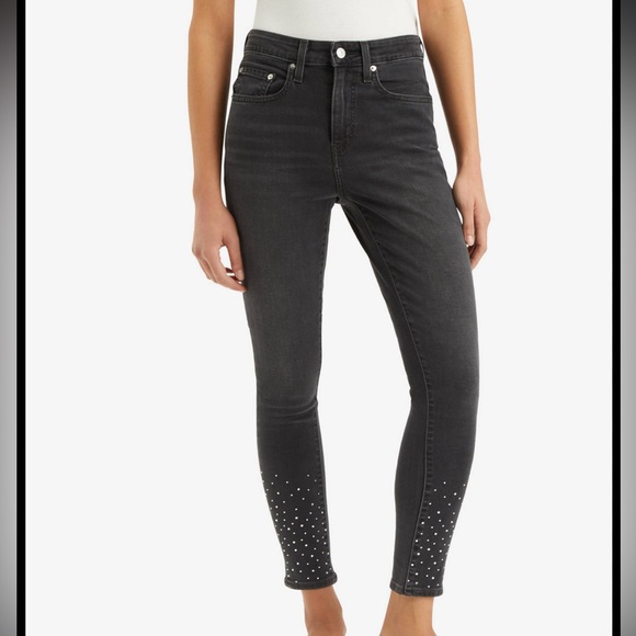 Levi’s 721 High Rise Black Skinny Rhinestone Jeans - Picture 1 of 9